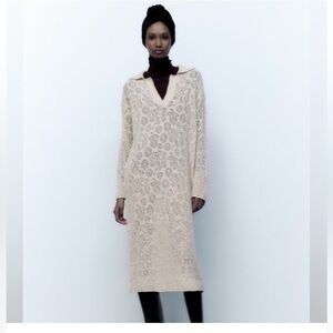 Zara POINTELLE KNIT POLO DRESS XL